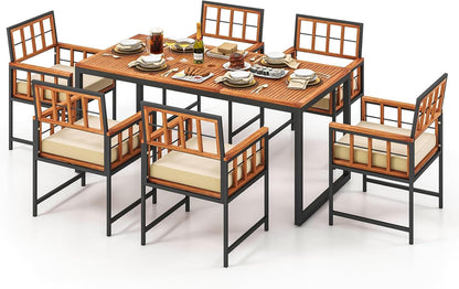 7-Piece Outdoor Patio Dining Set with Cushioned Chairs & Umbrella Hole Table