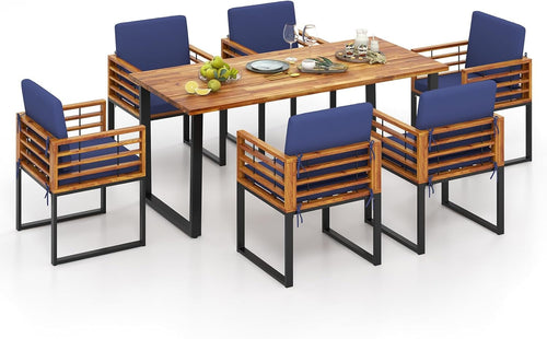 7-Piece Outdoor Patio Dining Set with Cushioned Chairs & Umbrella Hole Table