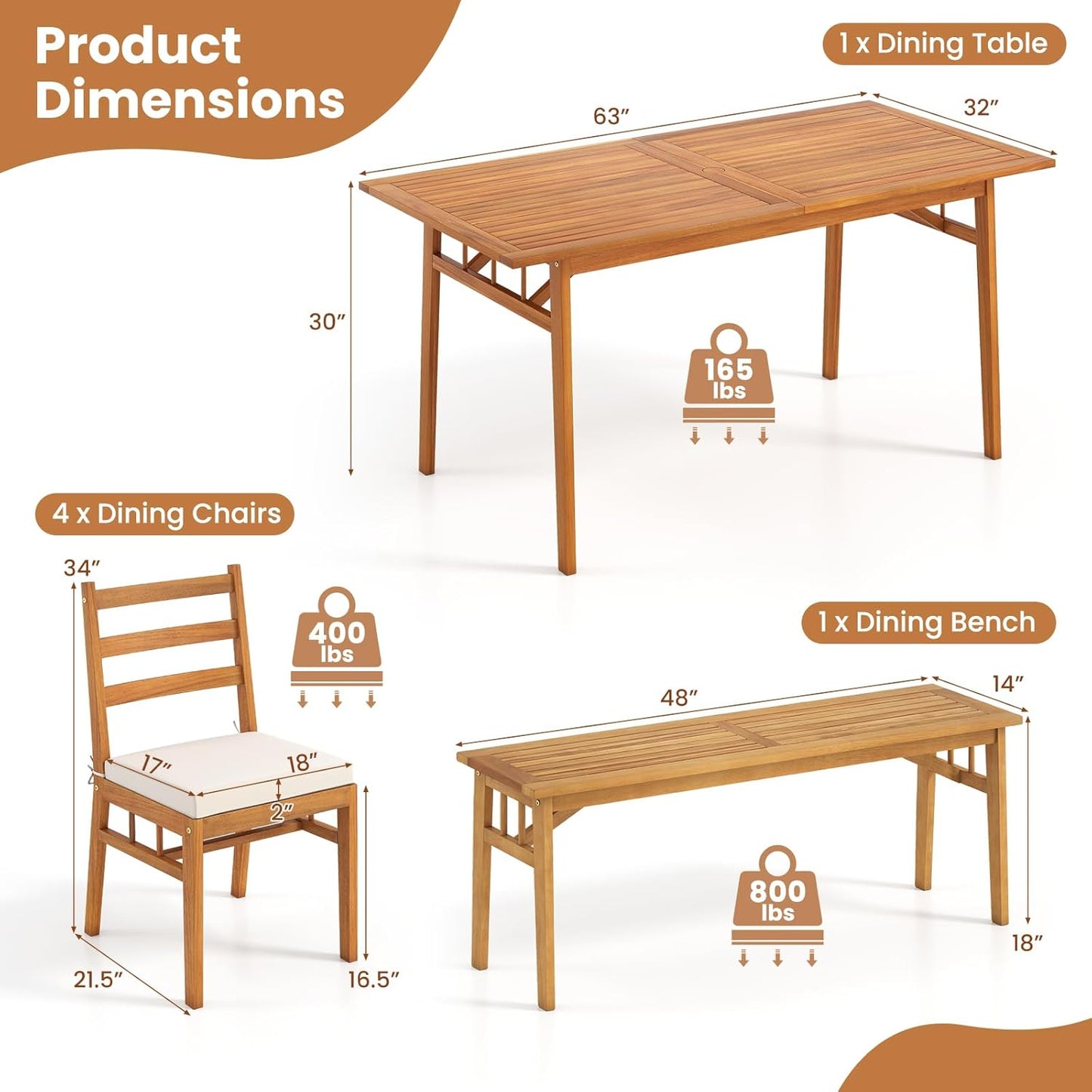 Backyard Dining Set for 6 with Comfortable Cushioned Chairs