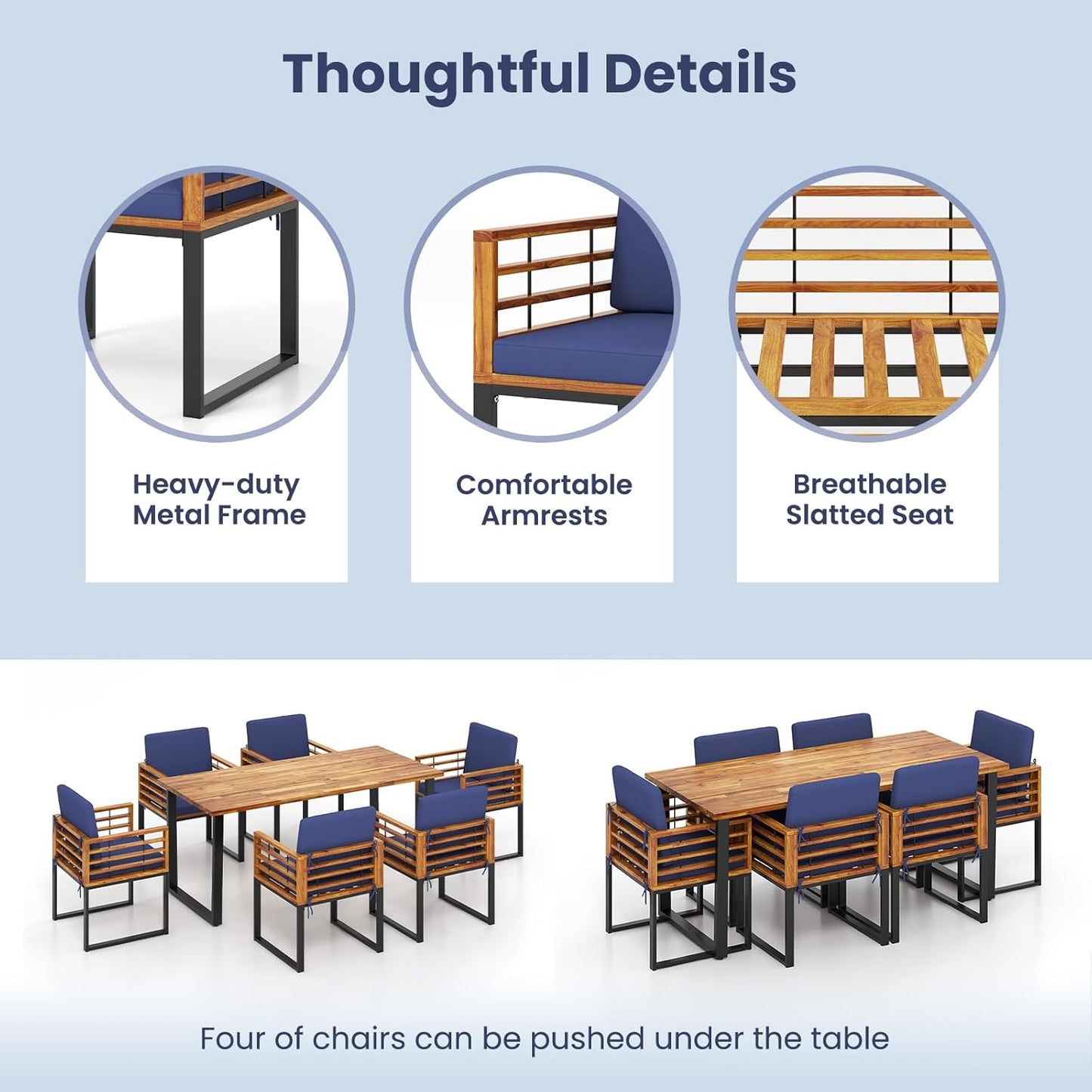 7-Piece Outdoor Patio Dining Set with Cushioned Chairs & Umbrella Hole Table