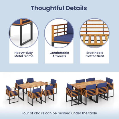 7-Piece Outdoor Patio Dining Set with Cushioned Chairs & Umbrella Hole Table