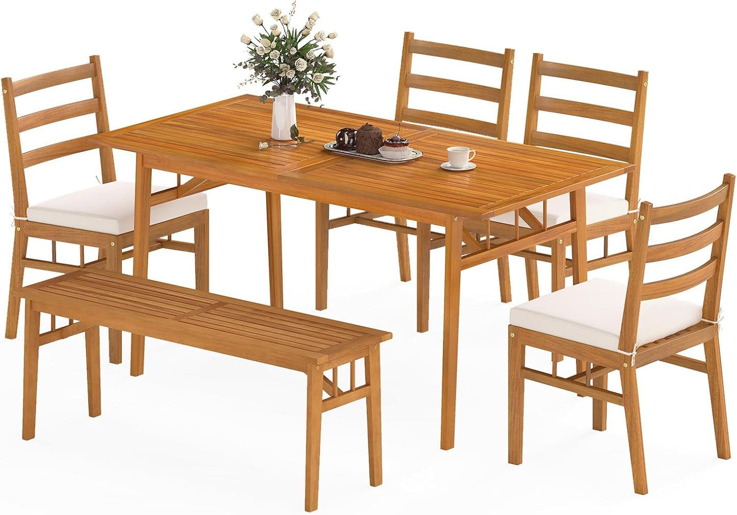 Backyard Dining Set for 6 with Comfortable Cushioned Chairs