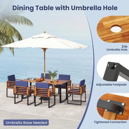 7-Piece Outdoor Patio Dining Set with Cushioned Chairs & Umbrella Hole Table