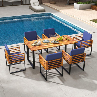7-Piece Outdoor Patio Dining Set with Cushioned Chairs & Umbrella Hole Table