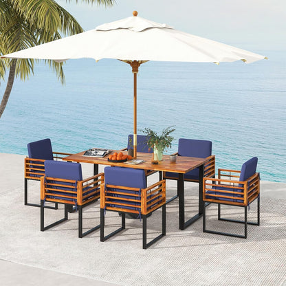 7-Piece Outdoor Patio Dining Set with Cushioned Chairs & Umbrella Hole Table
