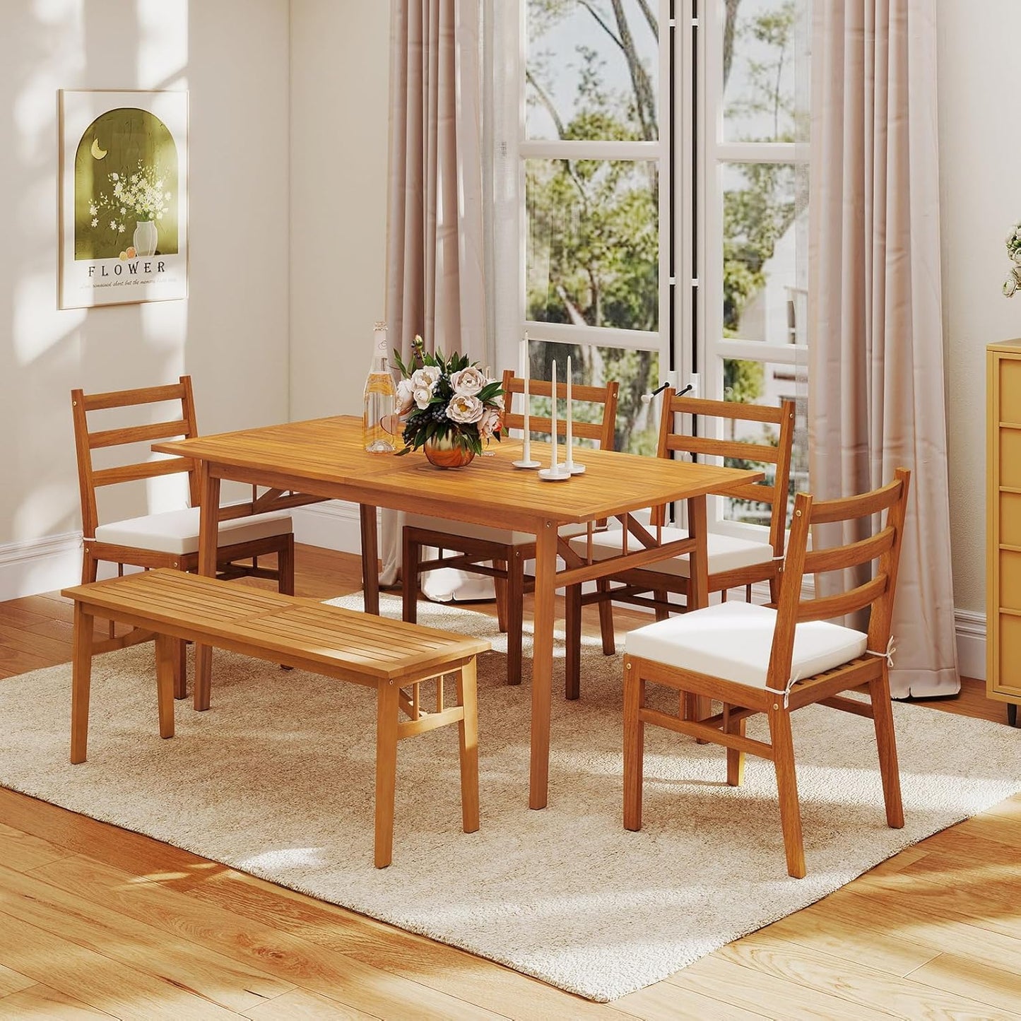 Backyard Dining Set for 6 with Comfortable Cushioned Chairs